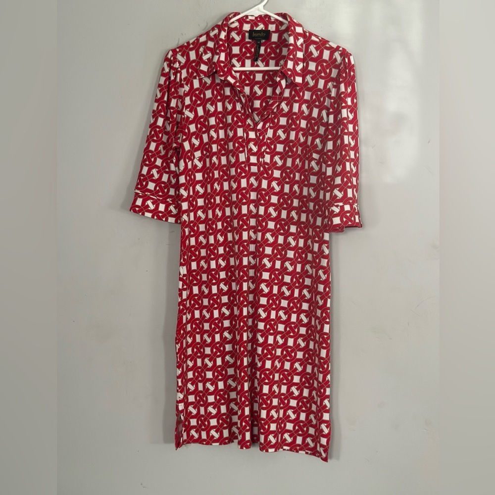Laundry By Shelli Segal Red and White Geometric Dress